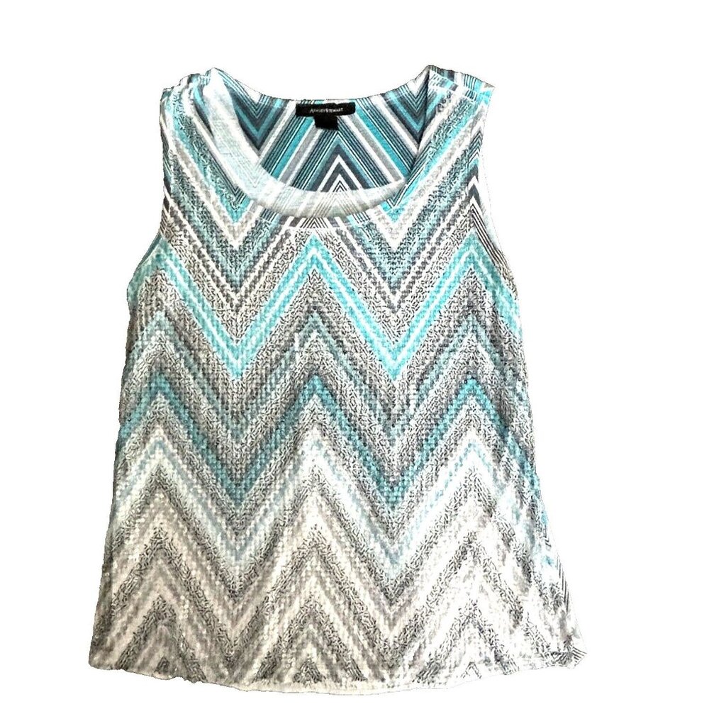 ASHLEY STEWART White w/ Silver chiffon  Round Neck Sleeveless Top 14-16